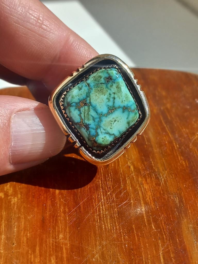 Oude zilveren /gouden navajo ring, Ophalen of Verzenden, Zilver