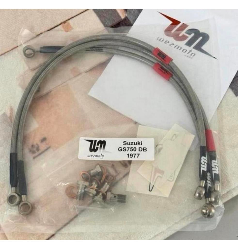 Suzuki GS750 DB 1977 Wezmoto gevlochten remslangen rem slang, Ophalen of Verzenden, H, H, H