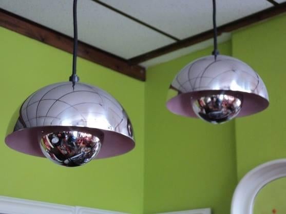Panton flowerpot chroom space age design jaren 70 retro, Huis en Inrichting, Lampen | Hanglampen, Gebruikt, Poulsen, ?, Metaal