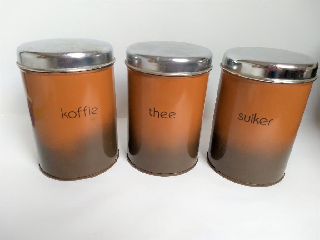 vintage brabantia voorraadbussen koffie thee suiker. bruin, Ophalen, Gebruikt