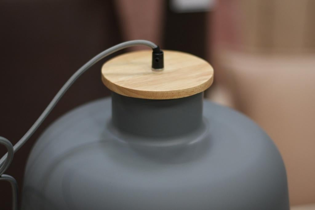 Leuke ronde hanglamp metaal hout grijs koper Lucide Graham, Ophalen of Verzenden, Zo goed als nieuw, Hout, Minder dan 50 cm