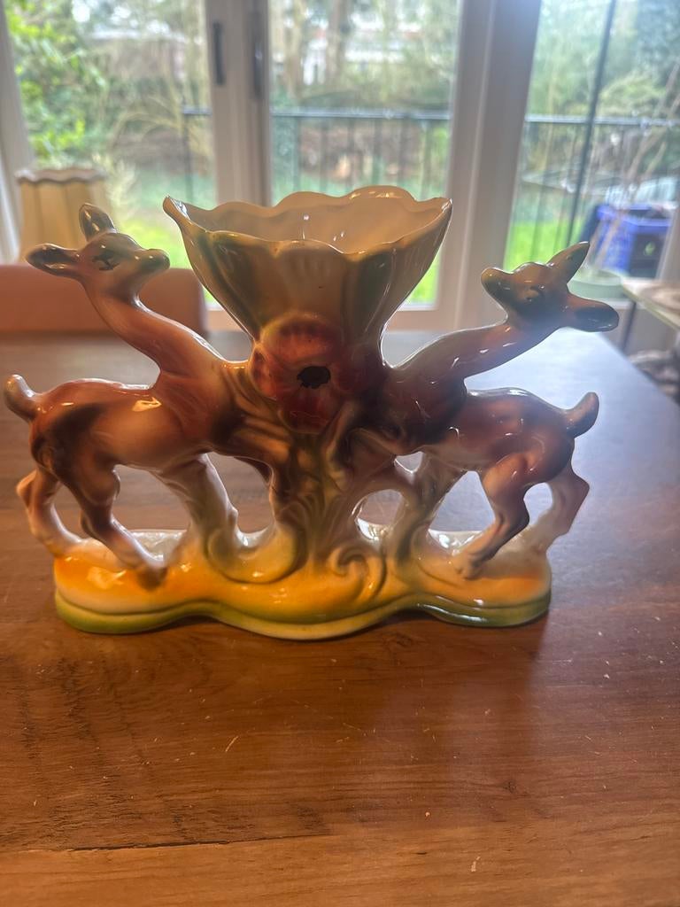 Vintage Kitsch Vaasje met Twee Hertjes - Kleine Beschadiging, Antiek en Kunst, Ophalen of Verzenden