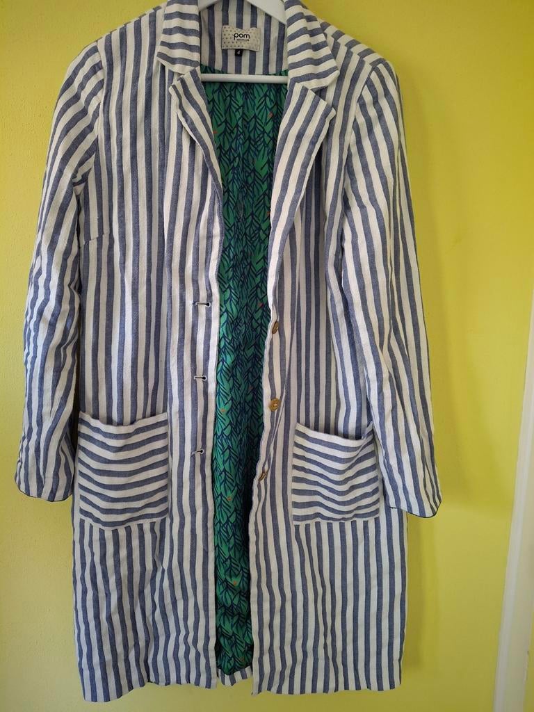 Pom Amsterdam lange blazer jas blauw wit gestreept mt 38 40, Kleding | Dames, Maat 38/40 (M), Blauw, Ophalen of Verzenden, Jasje