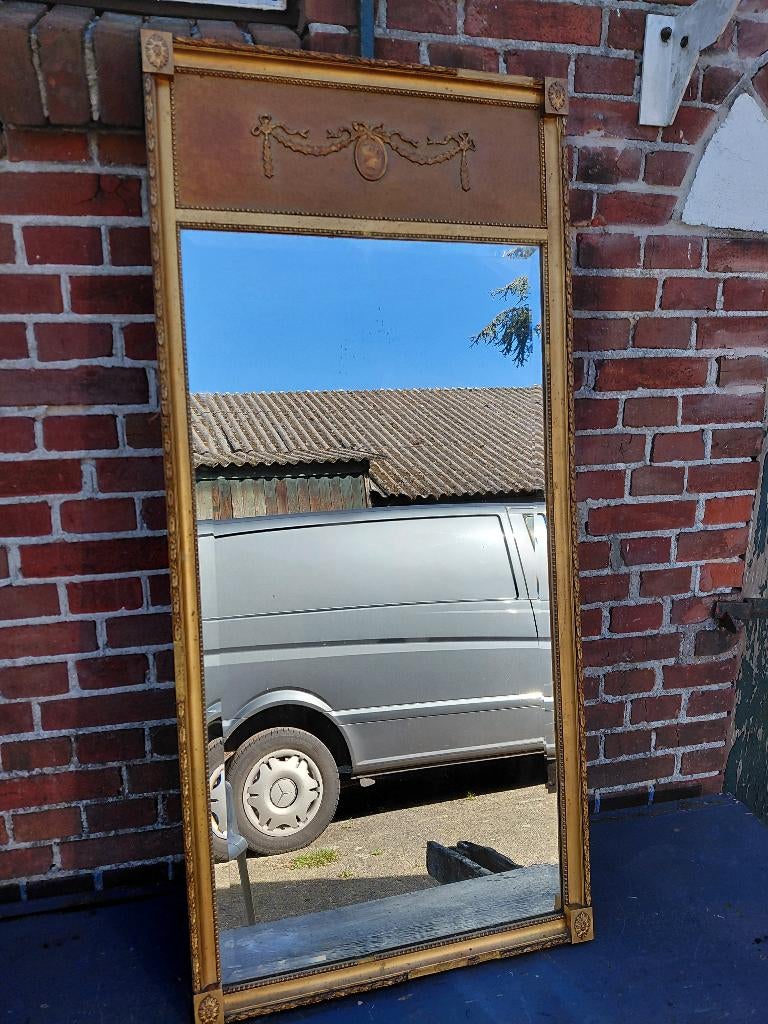 Antieke geslepen Lois Seize spiegel in goud vergulde lijst., Ophalen, Rechthoekig, 50 tot 100 cm, 100 tot 150 cm