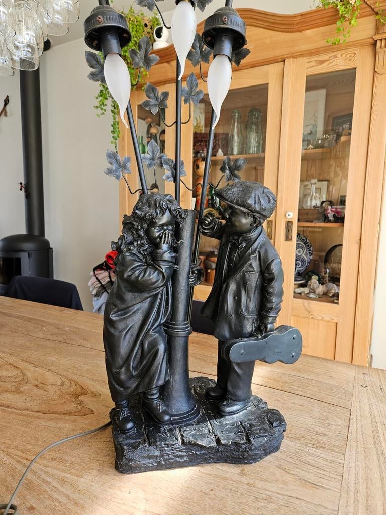 Vintage Art Nouveau Tafellamp 'De Jonge Geliefden' Moreau, Antiek en Kunst, Ophalen of Verzenden