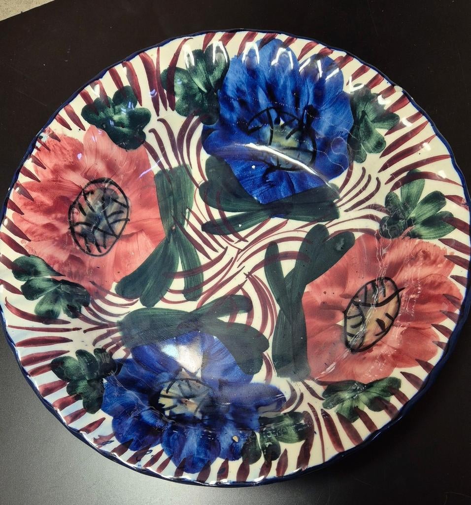 Authentiek Spaans decoratief bord, blauw, roze, groen, Ophalen of Verzenden