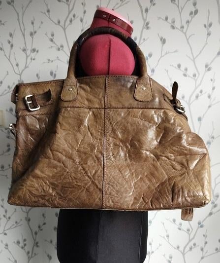BAG2BAG Grote, Bruine Leren Hand/ Schoudertas, Sieraden, Tassen en Uiterlijk, Tassen | Schoudertassen, Zo goed als nieuw, Overige merken