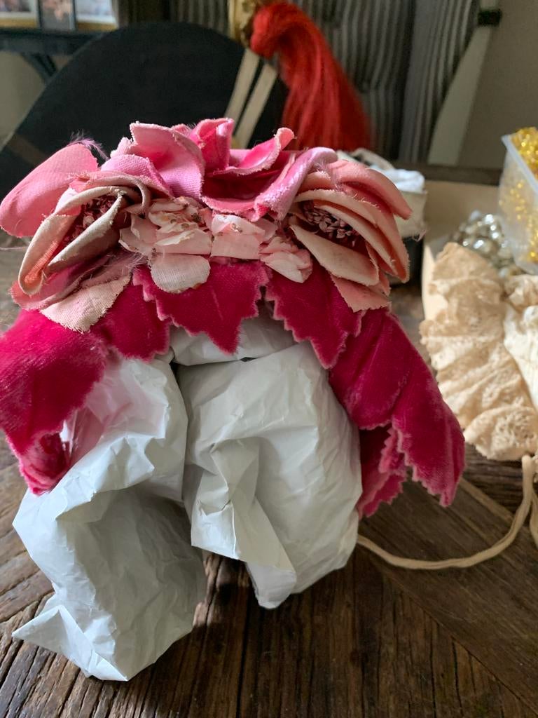 Vintage kinder Poppenmutsje met Bloemen Bonnet, Hoed, T, Zo goed als nieuw, N