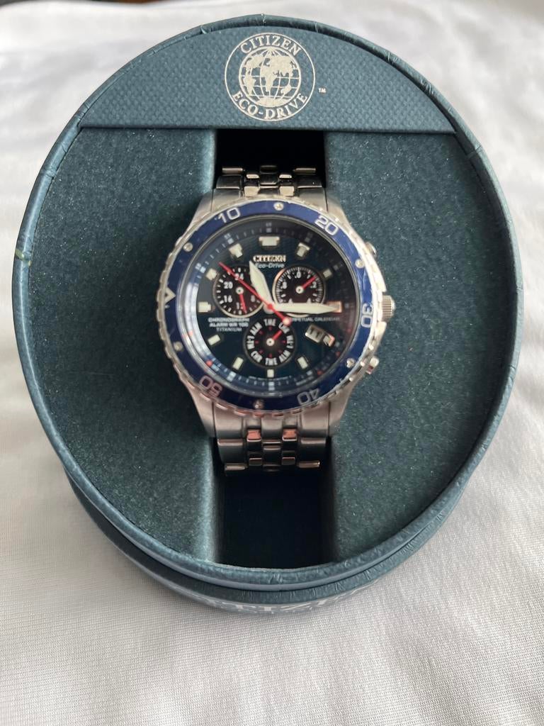 Citizen Eco-Drive Chronograaf – blauw, Staal, Staal, Ophalen of Verzenden, Zo goed als nieuw