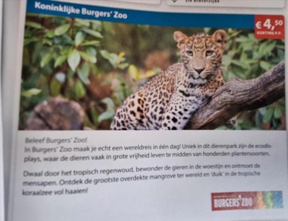 Burgers Zoo 4.50 euro korting pp, Tickets en Kaartjes