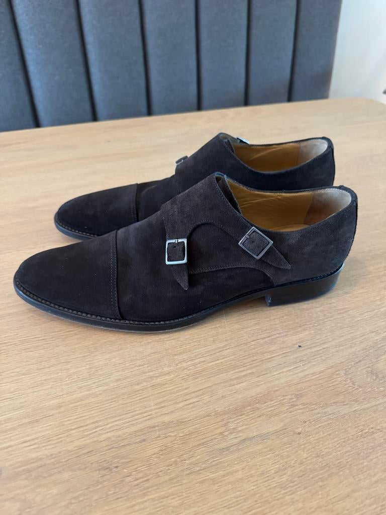 Gespschoenen bruin suede (Society Shop) maat 45, Bruin, Ophalen of Verzenden, Gespschoenen, Zo goed als nieuw