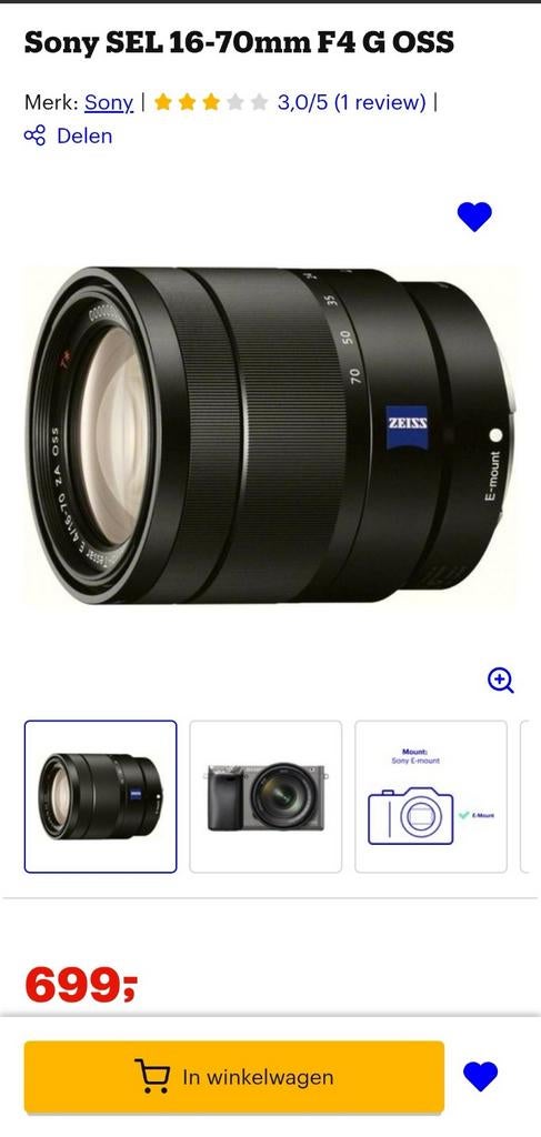 Sony 16-70mm F4, Audio, Tv en Foto, Fotografie | Lenzen en Objectieven, Ophalen of Verzenden, Zo goed als nieuw, Telelens, Zoom