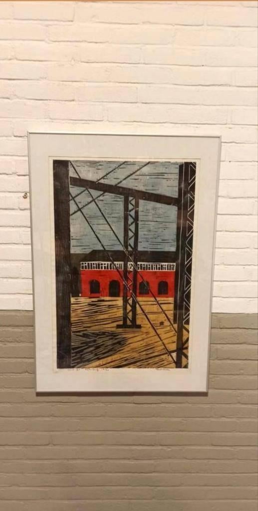 "Rijkswerf", Piet Lont, 1995, houdsnede op japans papier, Ophalen