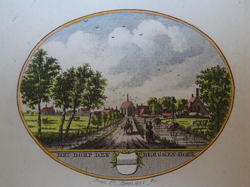 Gravure kleur Dorp Bergschenhoek Z-Holland, A. Brouwer, 1795, Antiek en Kunst, Verzenden