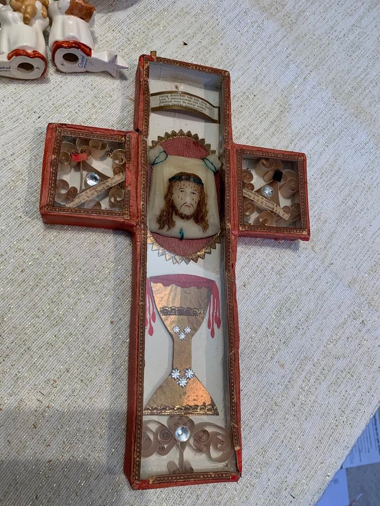 Antiek Relikwie Kruisje met Relikwieën, Ophalen of Verzenden