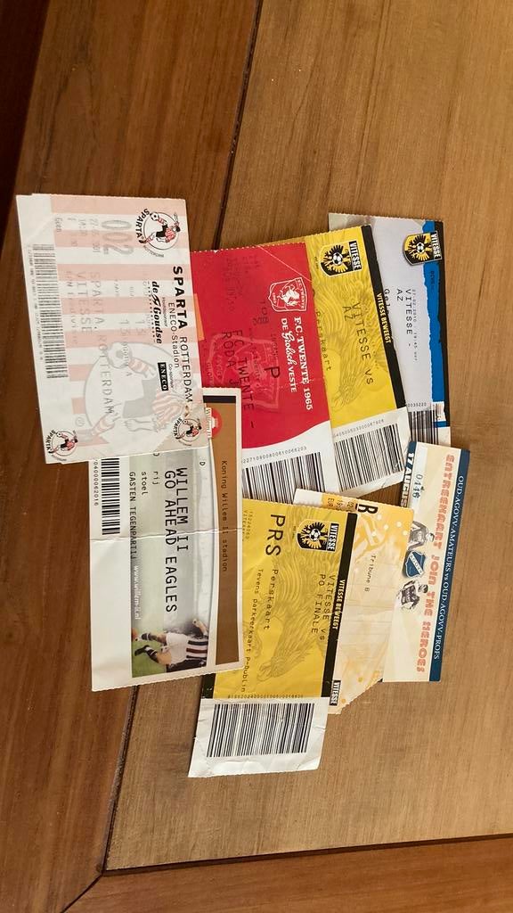 8 Oude tickets Nederland met name Vitesse, Verzamelen, Ophalen of Verzenden, Gebruikt, Vitesse, Poster, Plaatje of Sticker