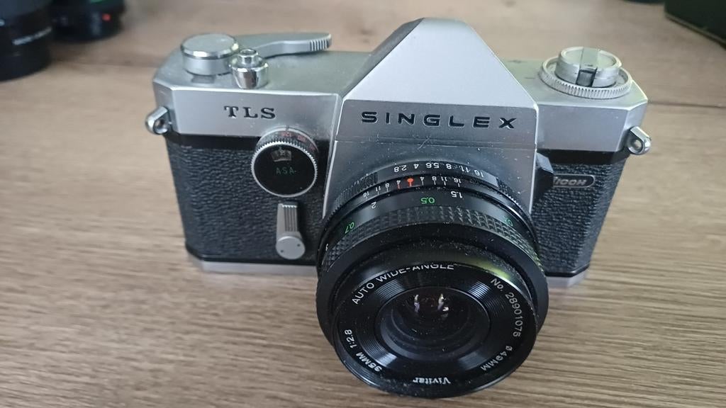 Ricoh Singlex TLS met vivitar wide angle 35mm 2.8, Ophalen of Verzenden, Compact, Overige Merken