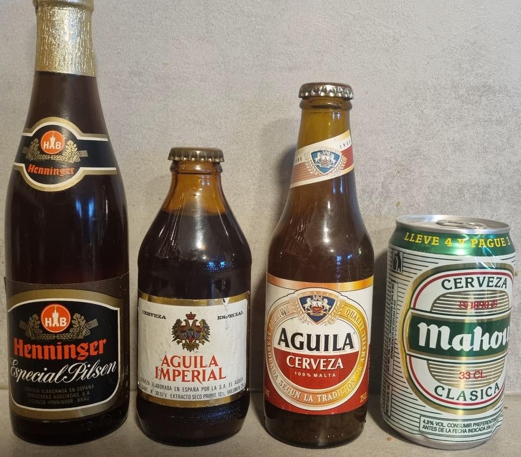 Vintage Spanje: Henninger ~'84, Águila '81 & '95 & Mahou '96, Verzamelen, Biermerken, Zo goed als nieuw, Glas of Glazen, Overige merken