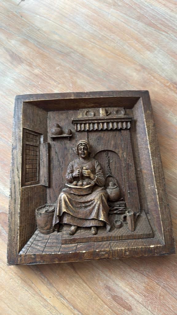 Houtsnijwerk met oud Hollands tafereel, Ophalen of Verzenden