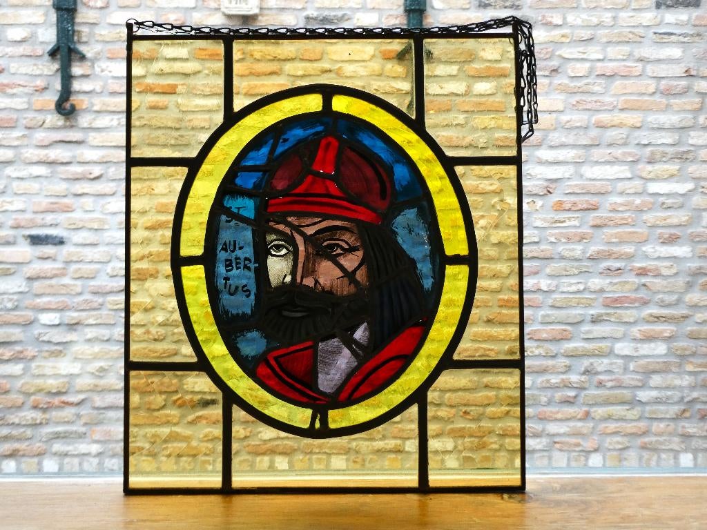 Glas in lood St.Aubertus patroonheilige v. bakker / Rompdaey, Ophalen of Verzenden