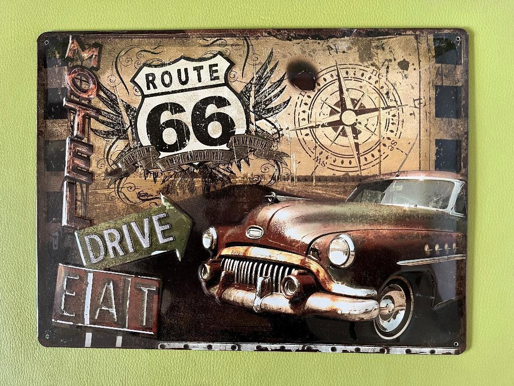 Metalen plaat Route 66, Ophalen of Verzenden, Zo goed als nieuw, Reclamebord