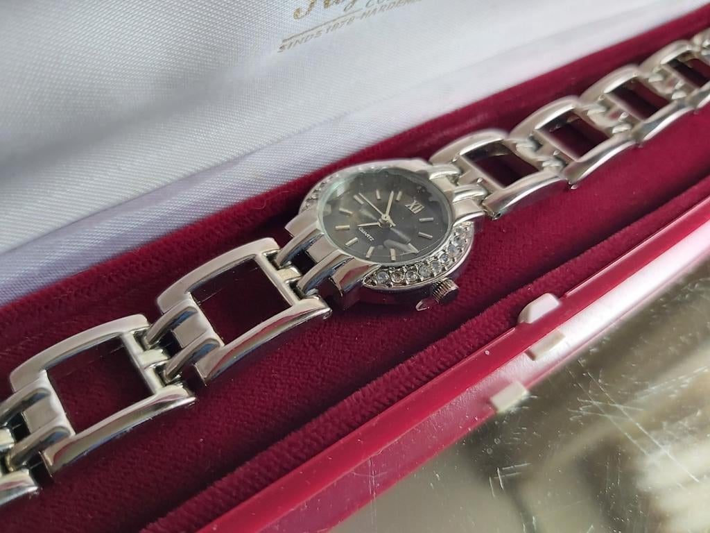 Armband: chroom schakels + LDADPR horloge, cadeau verpakking, Staal, Nieuw, Ophalen of Verzenden, Zilver