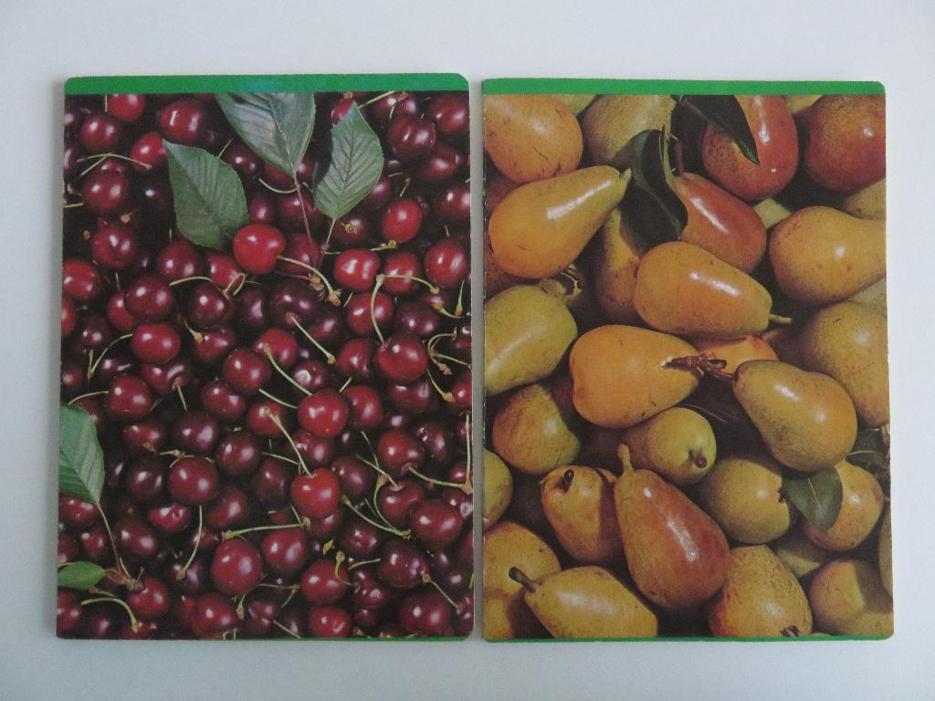 2 vintage gelinieerde schoolschriften met fruit kersen peren, Ophalen of Verzenden, Zo goed als nieuw