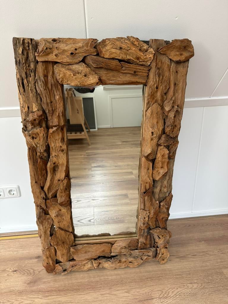 Teak houten spiegel, Ophalen, Minder dan 50 cm, Zo goed als nieuw, Minder dan 100 cm