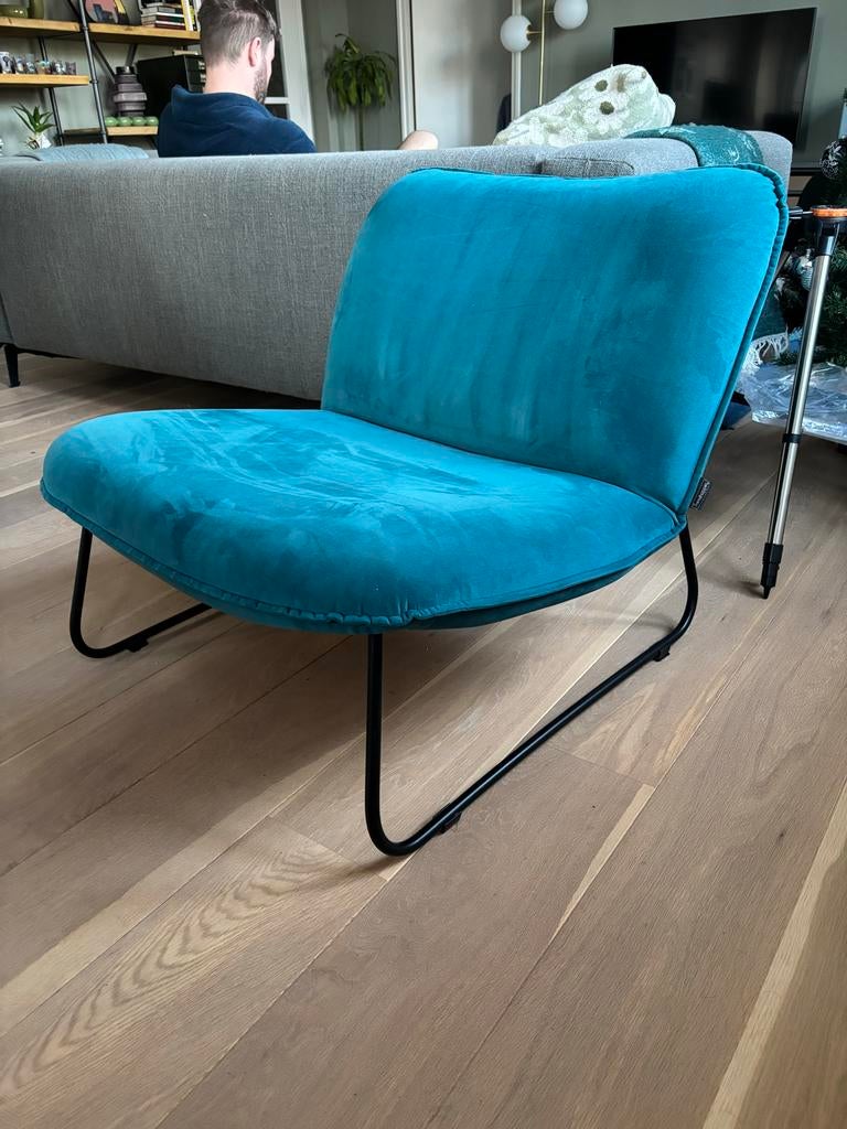 Trendhopper Orlando fauteuil - petrol blauw velvet, Huis en Inrichting, Fauteuils, Ophalen, 75 tot 100 cm, Zo goed als nieuw, 75 tot 100 cm