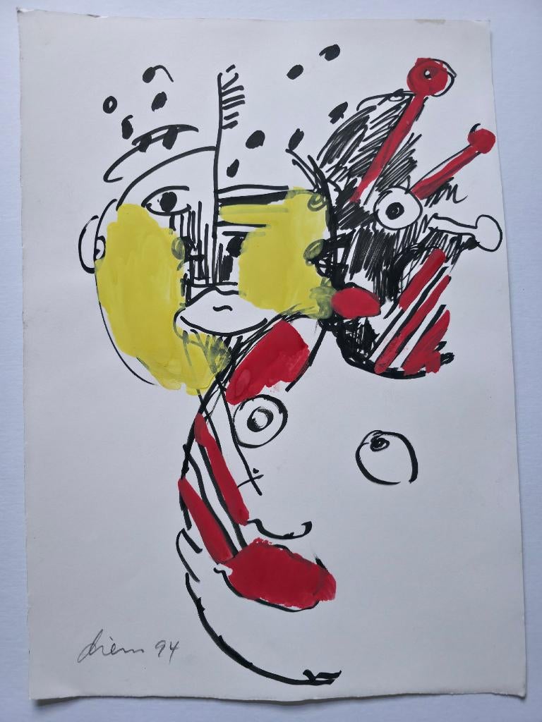 Gemengde Techniek van Peter Diem 50x35 cm., Antiek en Kunst, Ophalen of Verzenden