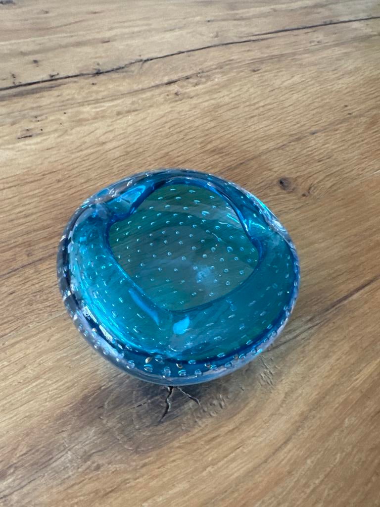 Vintage Murano Glas Asbak Blauw met luchtbelletjes, Antiek en Kunst, Antiek | Glas en Kristal, Ophalen of Verzenden
