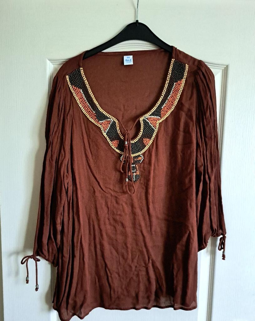 Nieuwe bruine dames blouse met kraaltjes maat 44 46 XL Ibiza, Bruin, Maat 46/48 (XL) of groter, Nieuw, Ophalen of Verzenden
