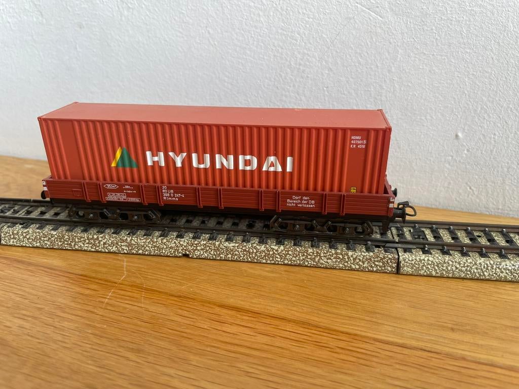 Marklin 4473 met container, Wisselstroom, Wagon, Ophalen of Verzenden, Zo goed als nieuw