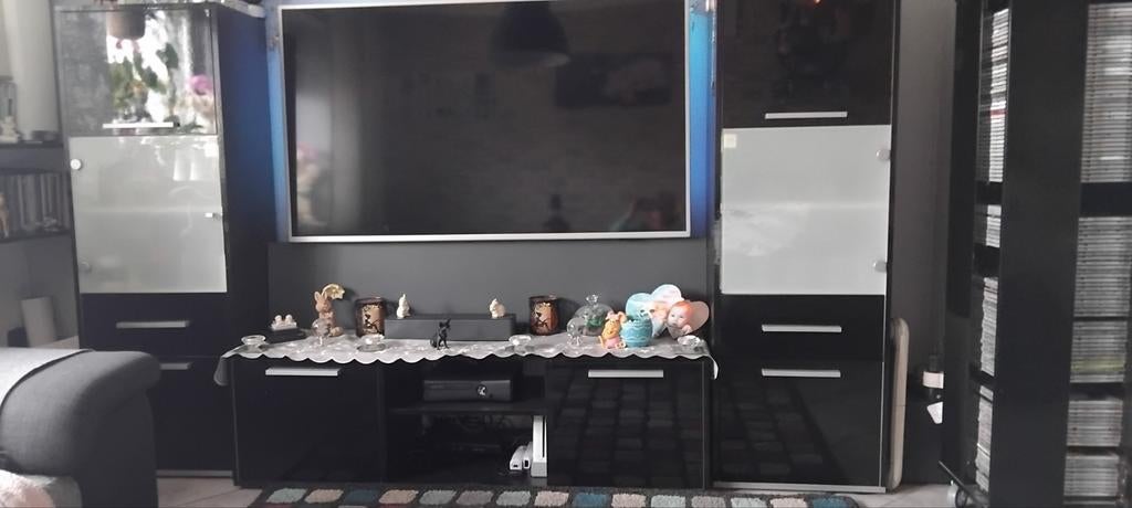 Zwart 3-delig tv meubel met vitrines en lades, Huis en Inrichting, Ophalen