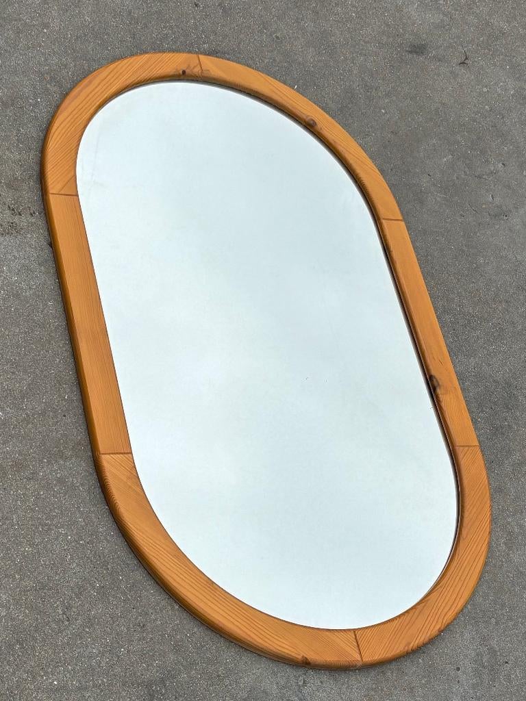 Vintage spiegel Jaren 70 Ovale Grenen Hout Zweeds Design, Ophalen, Minder dan 50 cm, Gebruikt, Vintage Spiegel
