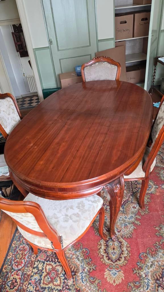 Ovale eettafel met 4 stoelen - Klassiek mahonie, Huis en Inrichting, Tafels | Eettafels, Gebruikt, 100 tot 150 cm, 150 tot 200 cm