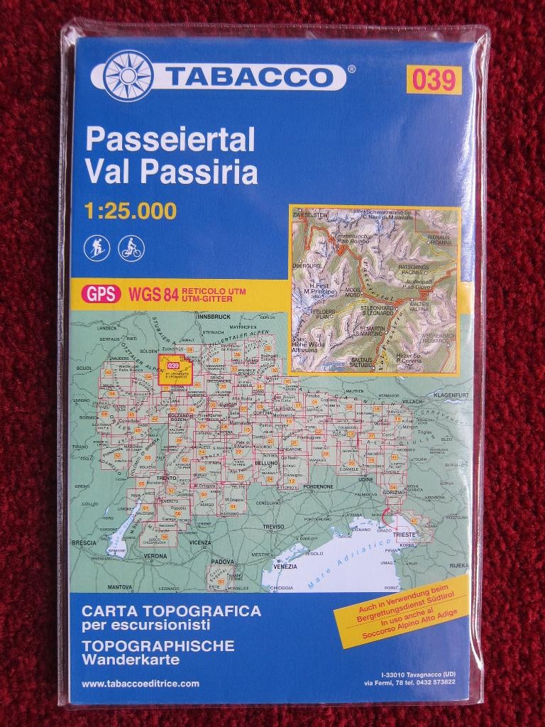 Tabacco Wanderkarte 039 Passeiertal / Val Passiria, 2014, Boeken, Atlassen en Landkaarten, Verzenden, 2000 tot heden, Italië, Landkaart