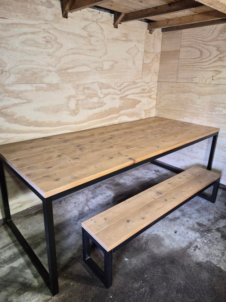 Tafel met houten blad, Huis en Inrichting, Tafels | Sidetables, Ophalen, 25 tot 50 cm, Rechthoekig, 100 tot 150 cm