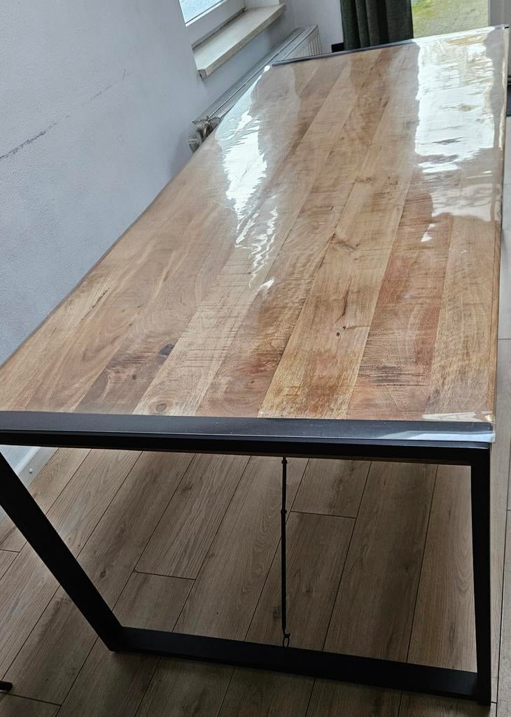 Mangohouten eettafel 220x90 cm, Huis en Inrichting, Tafels | Eettafels, Ophalen, Gebruikt, 200 cm of meer, 50 tot 100 cm