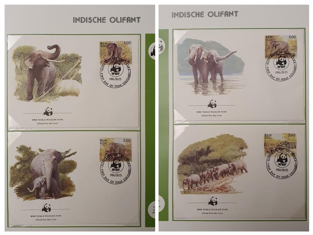 FDC's Indische Olifant Sri Lanka WWF 1986, Ophalen of Verzenden, Onbeschreven, Rest van de wereld