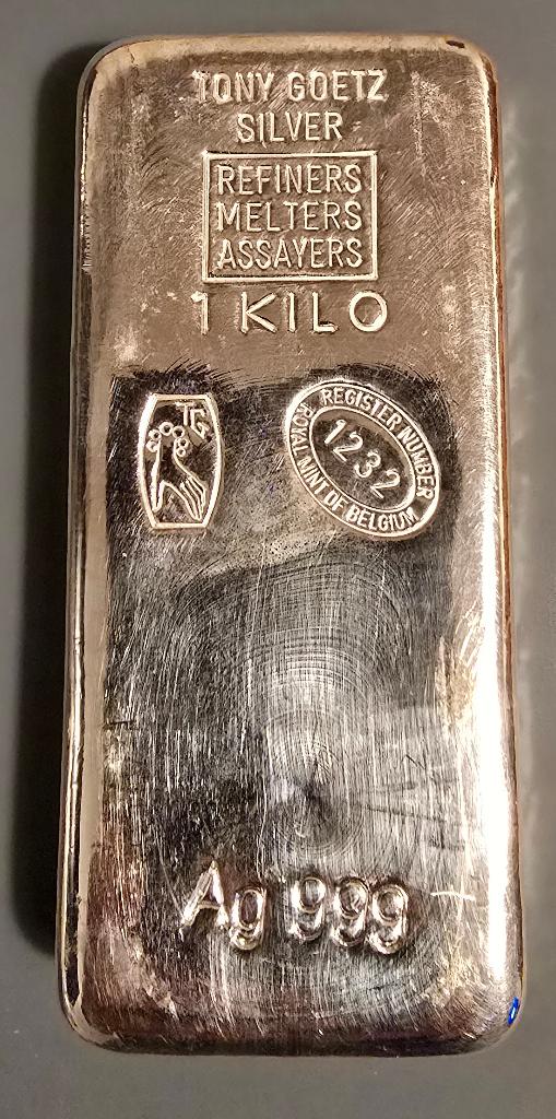 Baar zilver 1 kilogram Tony Goetz, Postzegels en Munten, Ophalen of Verzenden, Zilver
