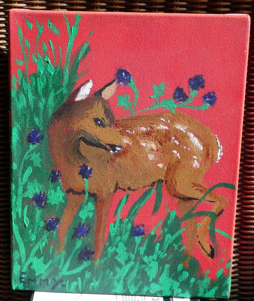 schilderij, Hertje 24x30 cm Acryl, Antiek en Kunst, Ophalen of Verzenden