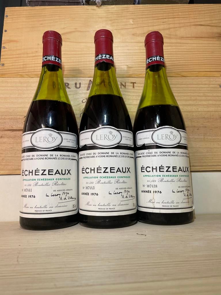 3x Domaine Leroy Echezraux Grand Cru 1976, Gebruikt, Frankrijk, Ophalen of Verzenden, Rode wijn