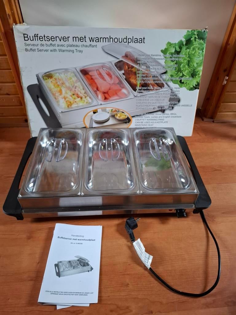 Buffetserver met warmhoudplaat - Perfect voor feesten!, Ophalen of Verzenden, Zo goed als nieuw