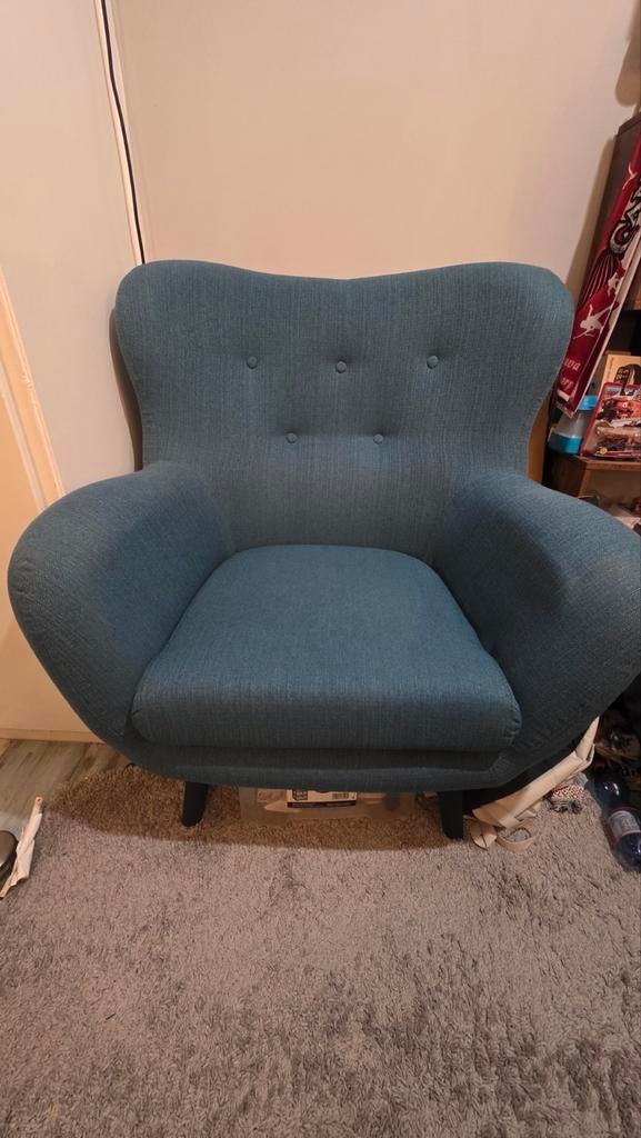 Blauwe fauteuil, Huis en Inrichting, Ophalen of Verzenden, 75 tot 100 cm, Stof, 50 tot 75 cm