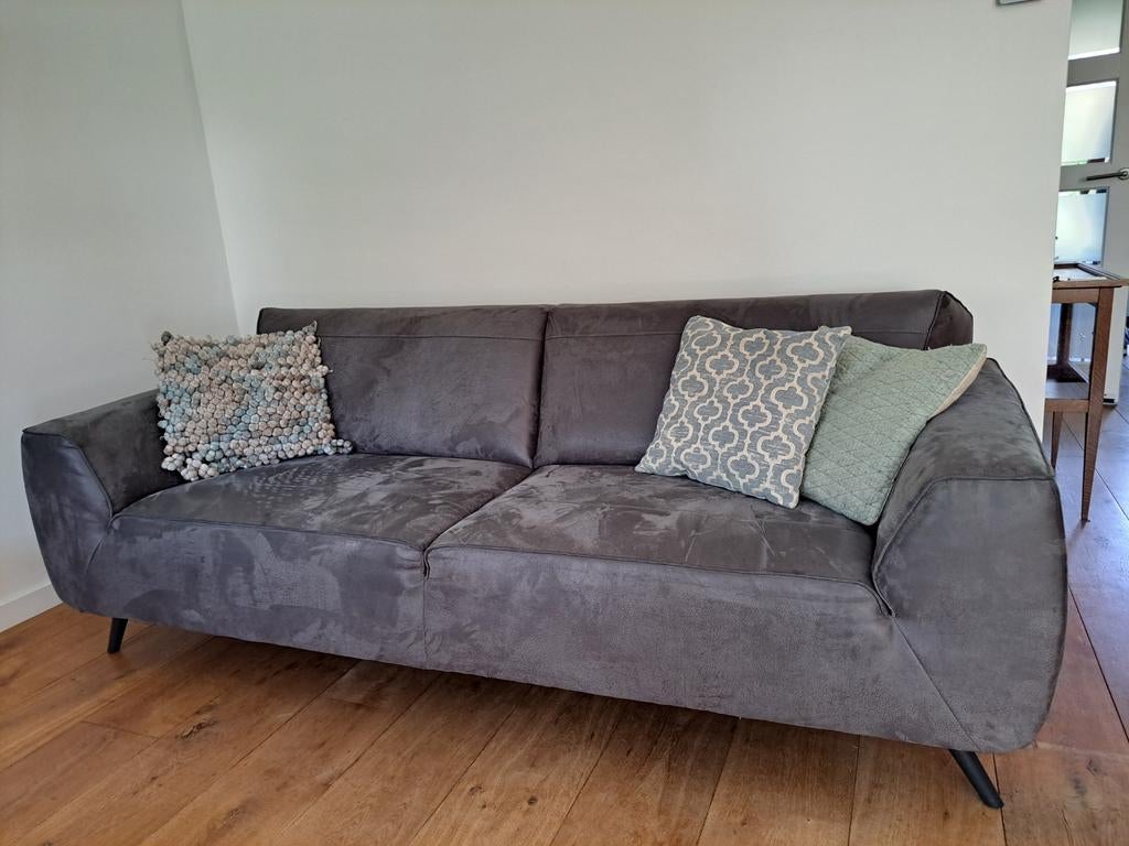 Antraciet microleder bank van Xooon, Ophalen, Driepersoons, 75 tot 100 cm, Leer