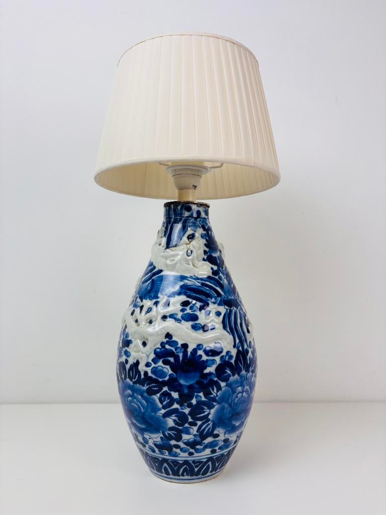 Antieke chinese delft porseleinen tafellamp, handgeschilderd, Ophalen of Verzenden