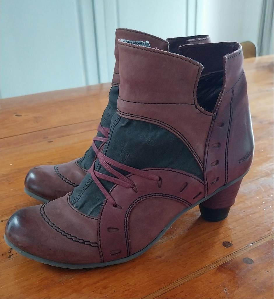 Dkode bordeaux rode leren enkel laarsjes, maat 40, Lage of Enkellaarzen, Ophalen of Verzenden, Zo goed als nieuw, Dkode