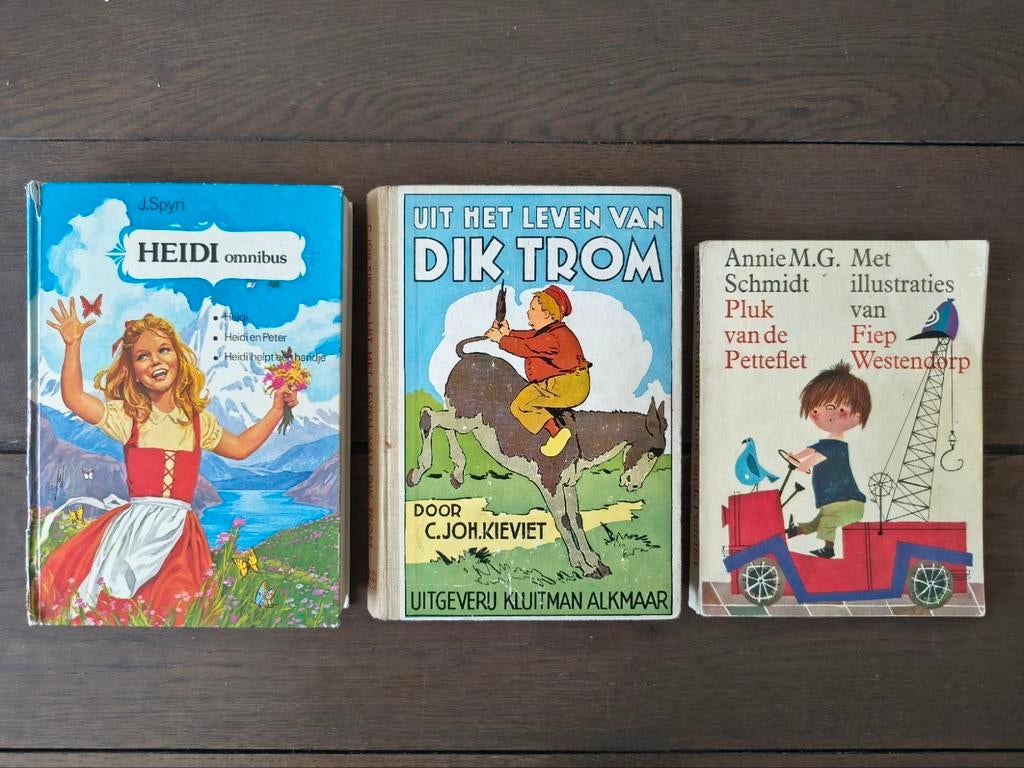 Vintage Kinderboeken: Heidi, Dik Trom, Pluk van de Petteflet, Ophalen of Verzenden, Gelezen, Johanna Spyri, C. Joh. Kieviet, Annie M.G. Schmidt