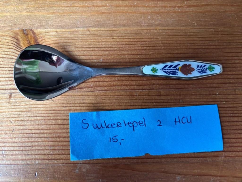 Boerenbont suikerlepel / suikerschep (2) HCU Boerenbond, Ophalen of Verzenden, Gebruikt, Overige materialen, Los bestek